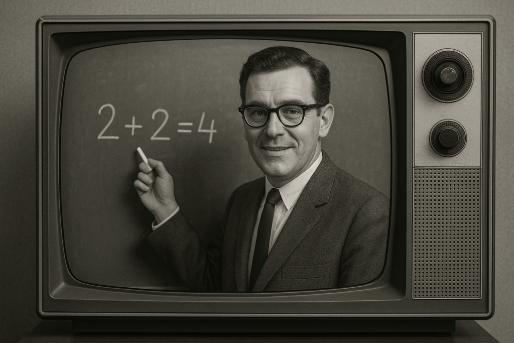 immagine che mostra una televisione anni '60, che proietta un insegnante