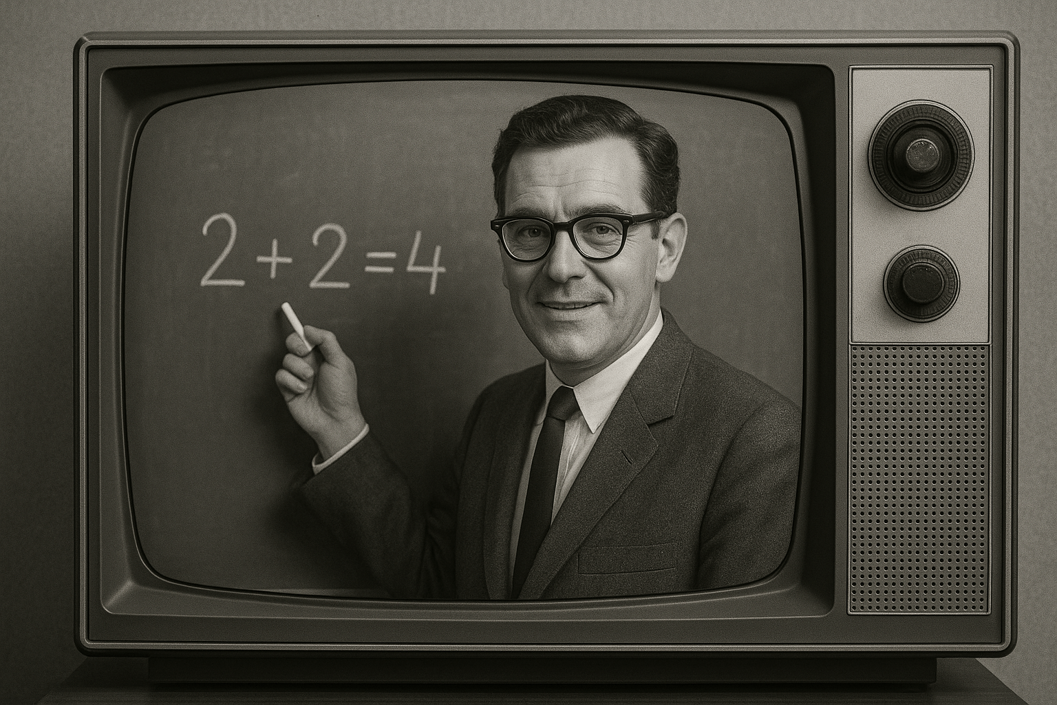 immagine che mostra una televisione anni '60, che proietta un insegnante